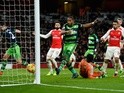 Ashley Williams of Swansea City scores his side's second goal against Arsenal on March 2, 2016