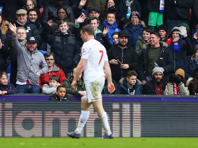 James Milner walks off the pitch during the Premier League game between Crystal Palace and Liverpool on March 6, 2016