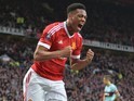 Anthony Martial finds an equaliser during the FA Cup game between Manchester United and West Ham United on March 13, 2016