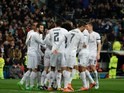 Real Madrid players celebrate scoring during the La Liga game between Real Madrid and Seville on March 20, 2016
