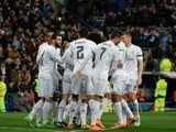 Real Madrid players celebrate scoring during the La Liga game between Real Madrid and Seville on March 20, 2016