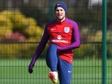 Harry Kane has a stretch during an England training session on March 28, 2016
