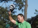 Danny Willett celebrates on the 18th hole during the final round of The Masters on April 10, 2016