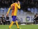 Lionel Messi looks disappointed during the La Liga game between Real Sociedad and Barcelona on April 9, 2016