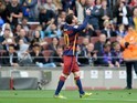 Lionel Messi celebrates scoring during the La Liga game between Barcelona and Espanyol on May 8, 2016