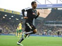 Watford captain Troy Deeney celebrates after scoring the opening goal in his side's 4-2 defeat at the hands of Norwich on May 11, 2016