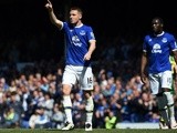 James McCarthy celebrates scoring during the Premier League game between Everton and Norwich City on May 15, 2016