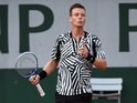 Tomas Berdych and his disgusting T-shirt in action at the French Open on May 28, 2016