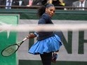 Serena Williams gestures during her women's semi-final match against Kiki Bertens at the French Open on June 3, 2016