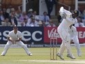 Sri Lanka's Dimuth Karunaratne plays a shot on the second day of the third Test against England on June 10, 2016