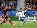 Emanuele Giaccherini scores his team's first goal during the Euro 2016 Group E game between Belgium and Italy on June 13, 2016