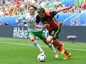 Jan Vertonghen and Jeff Hendrick in action during the Euro 2016 Group E match between Belgium and Republic of Ireland on July 18, 2016