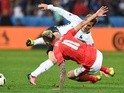 Antoine Griezmann is fouled by Valon Behrami during the Euro 2016 Group A match between Switzerland and France on June 19, 2016