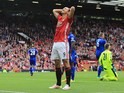 Zlatan Ibrahimovic rues a missed chance during the game between Manchester United and Leicester City on September 24, 2016
