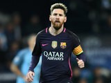 Lionel Messi of Barcelona in action during his side's Champions League clash with Manchester City at the Etihad Stadium on November 1, 2016