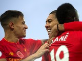 The Premier League's greatest trio Philippe Coutinho, Sadio Mane and Roberto Firmino celebrate during the 6-1 win over Watford at Anfield on November 6, 2016
