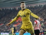 Dele Alli celebrates scoring his first during the Premier League game between Southampton and Tottenham Hotspur on December 28, 2016