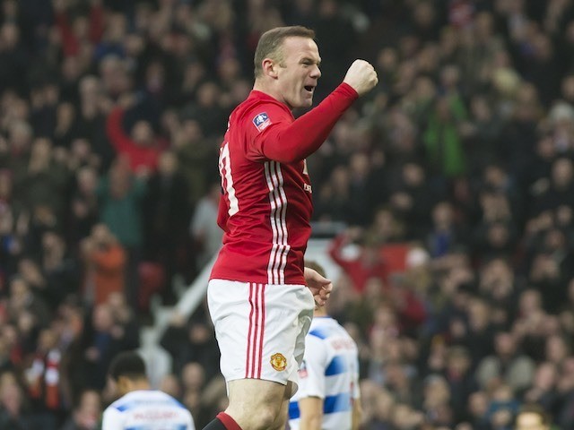 Wayne Rooney celebrates scoring during the FA Cup game between Manchester United and Reading on January 7, 2017