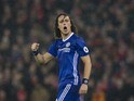 David Luiz celebrates scoring during the Premier League game between Liverpool and Chelsea on January 31, 2017