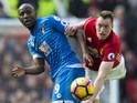 Benik Afobe and Phil Jones in action during the Premier League game between Manchester United and Bournemouth on March 4, 2017