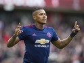 Antonio Valencia celebrates scoring during the Premier League game between Middlesbrough and Manchester United on March 19, 2017
