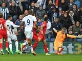 Simon Mignolet saves an effort from Matt Phillips during the Premier League game between West Bromwich Albion and Liverpool on April 16, 2017