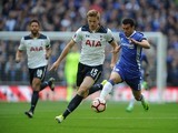 Eric Dier and Pedro tussle during the FA Cup semi-final between Chelsea and Tottenham Hotspur on April 22, 2017