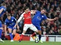 Leicester City's Danny Drinkwater and Arsenal's Hector Bellerin during the Premier League match on April 26, 2017
