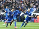 Wilfred Ndidi celebrates scoring during the Premier League game between Leicester City and Watford on May 6, 2017