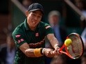 Kei Nishikori in action against Andy Murray at the French Open on June 7, 2017