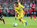 Neymar in action during the Ligue 1 match between Guingamp and Paris Saint-Germain on August 13, 2017