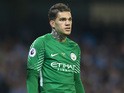 Ederson in action during the Premier League game between Manchester City and Everton on August 21, 2017