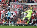 Danny Welbeck opens the scoring during the Premier League game between Arsenal and Bournemouth on September 9, 2017