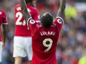 Romelu Lukaku celebrates scoring during the Premier League game between Manchester United and Everton on September 17, 2017